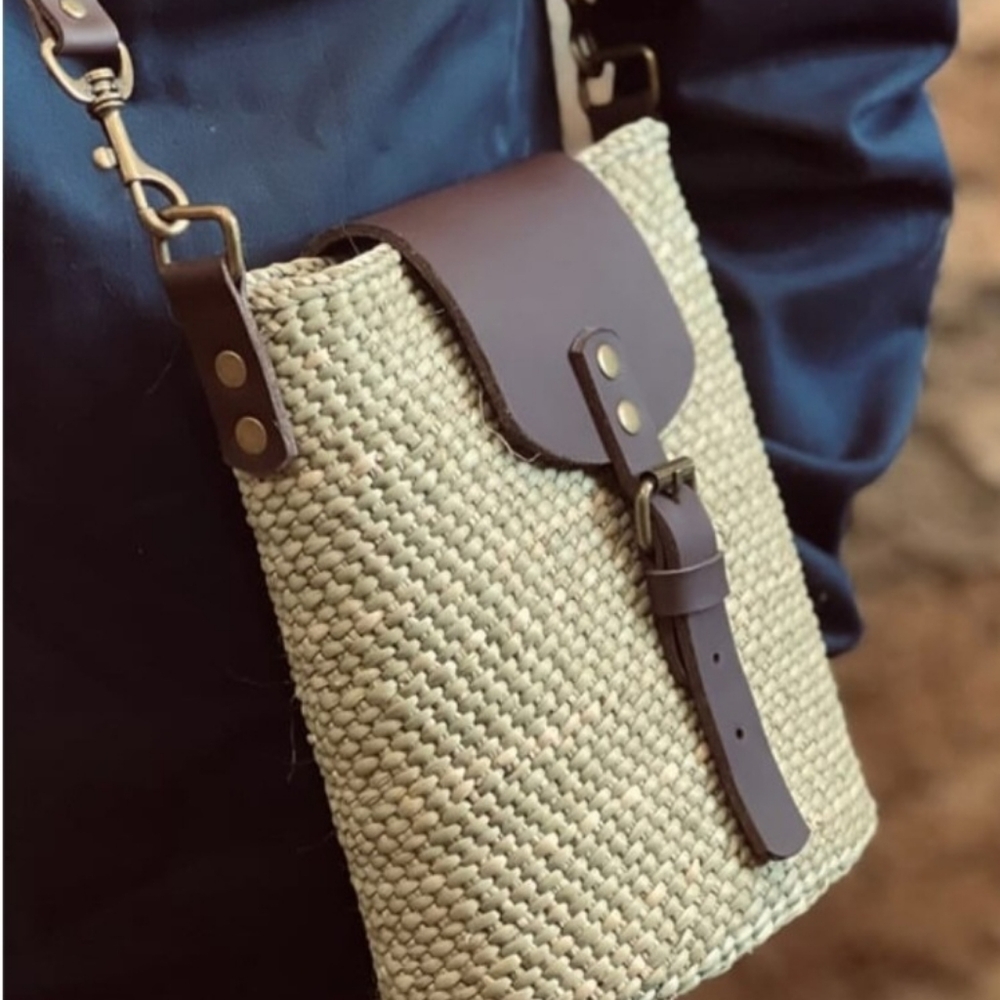 Handwoven Crossbody with Leather Handle
